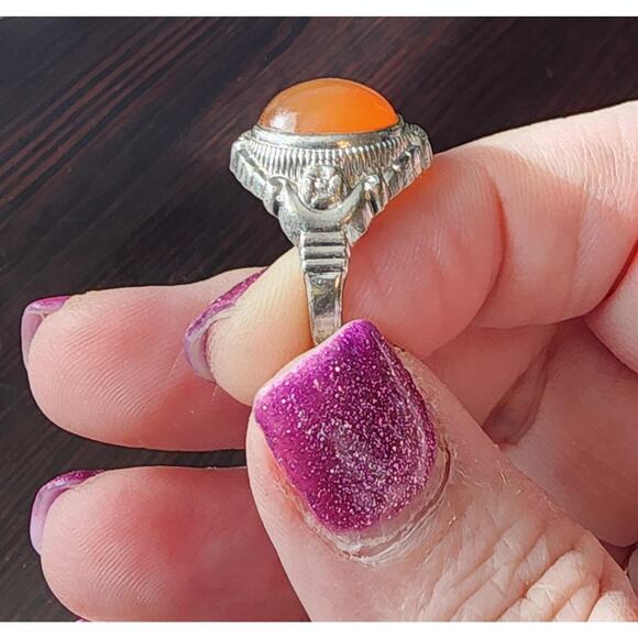 Vintage Agate and Sterling Silver Ring | Size [7.5 US] - Picture 4 of 7